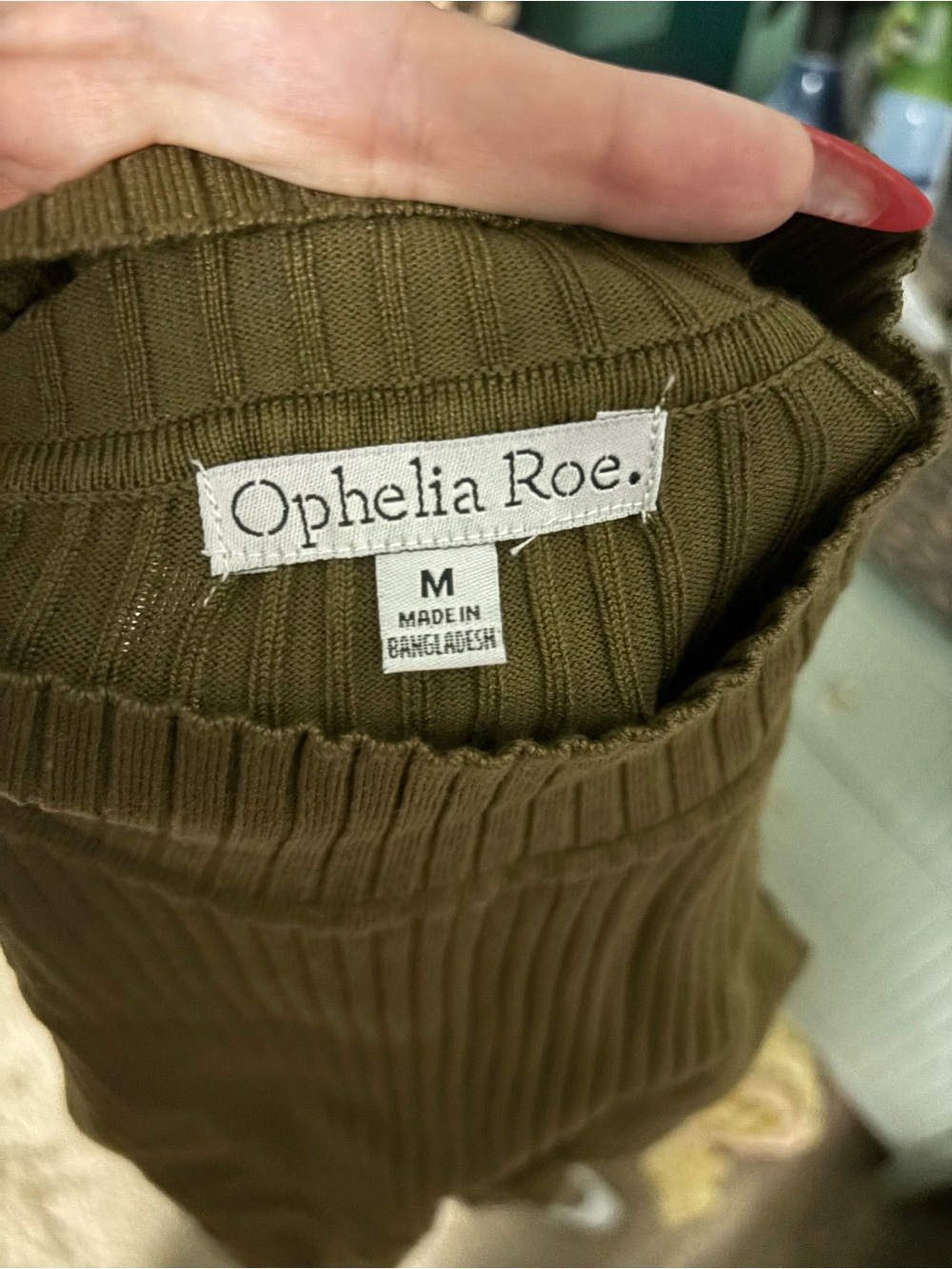 Sleeveless Ribbed Mock Neck Top in Olive Green - Picture 5 of 5